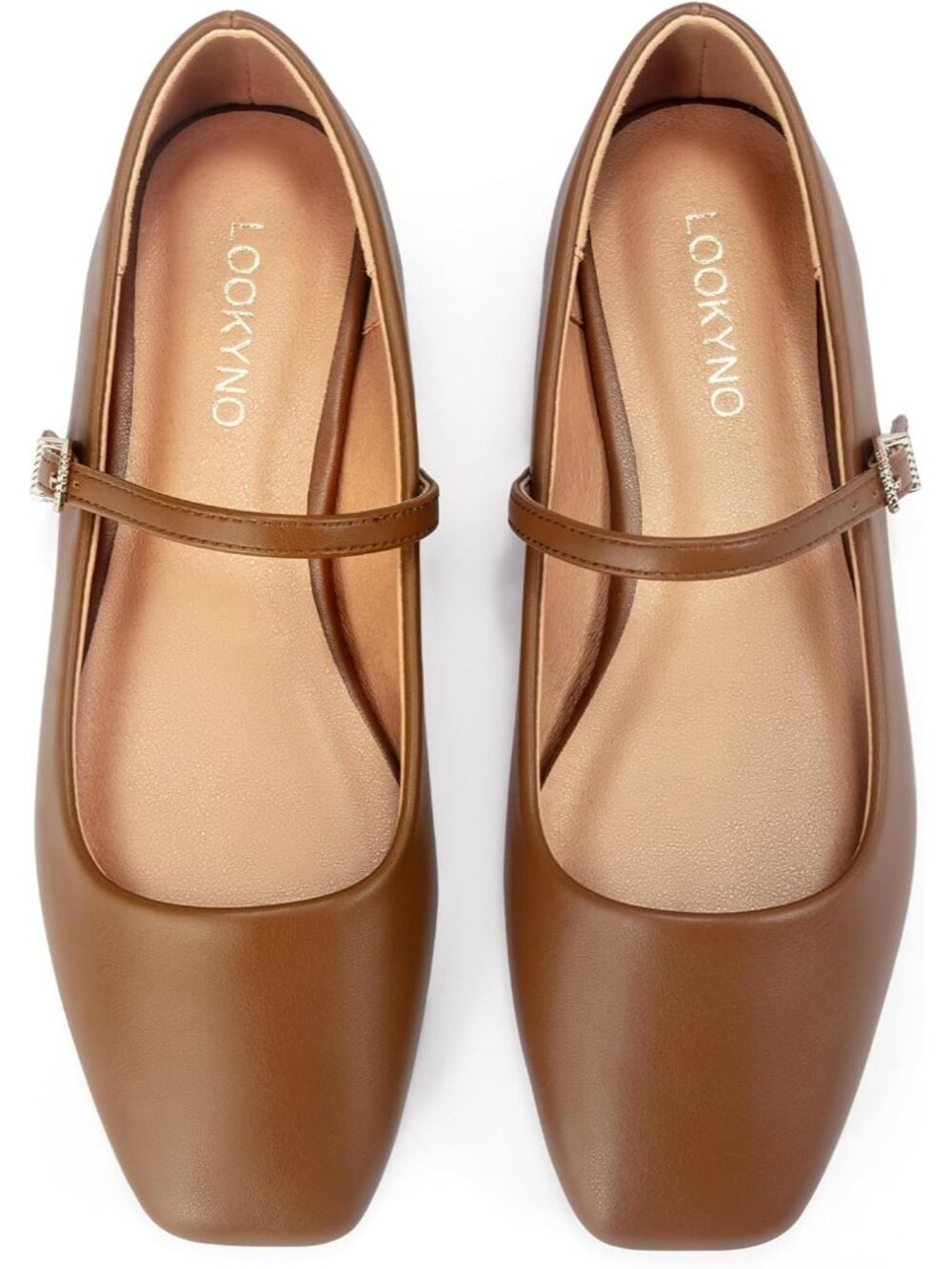 Women's Brown Faux Leather Mary Jane Flats Adjustable Strap Square Toe Shoes - Picture 7 of 7